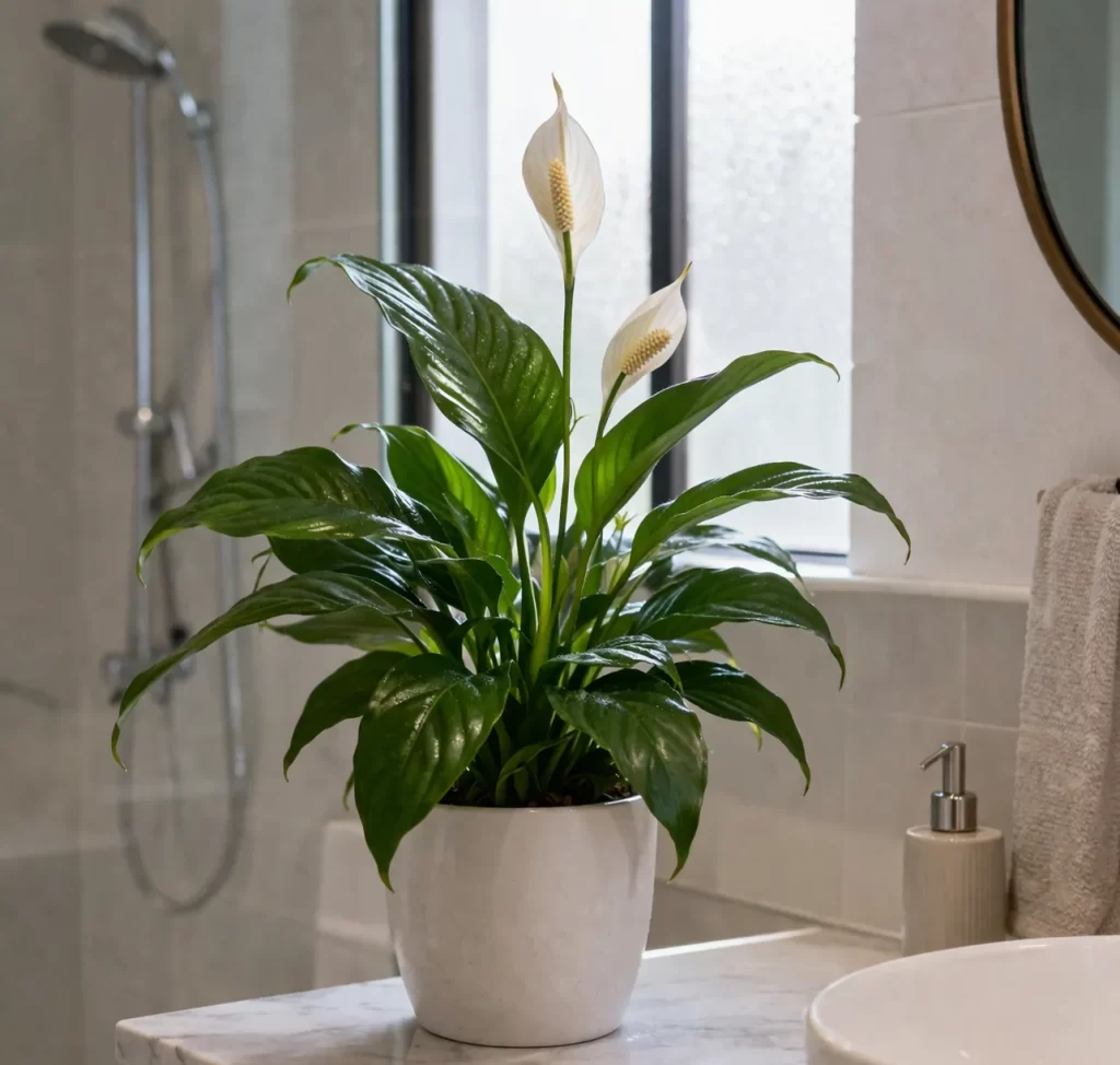 Een makkelijke badkamerplant die goed groeit bij hoge luchtvochtigheid en weinig direct licht.