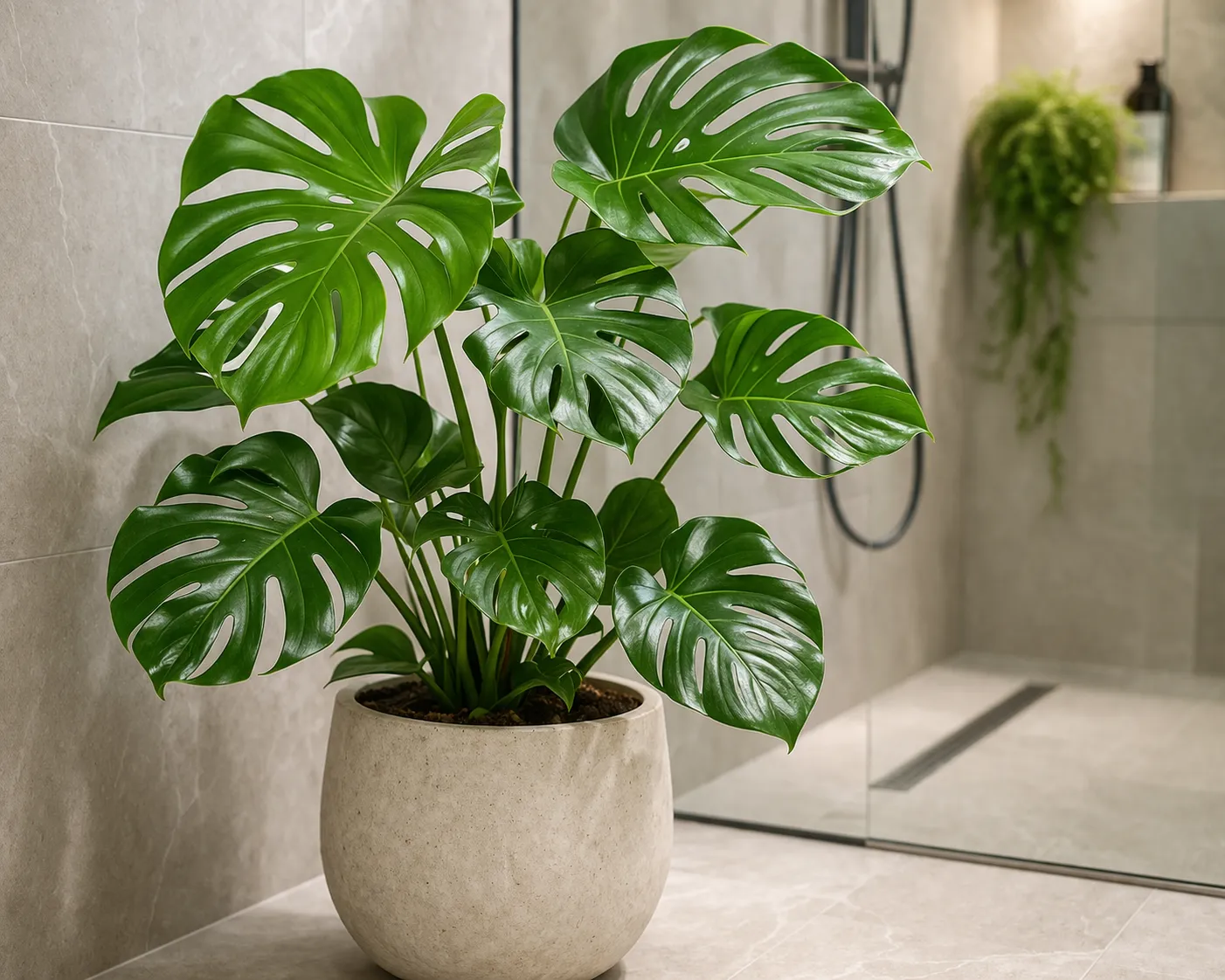 en tropische plant die goed groeit in een warme, vochtige badkamer.