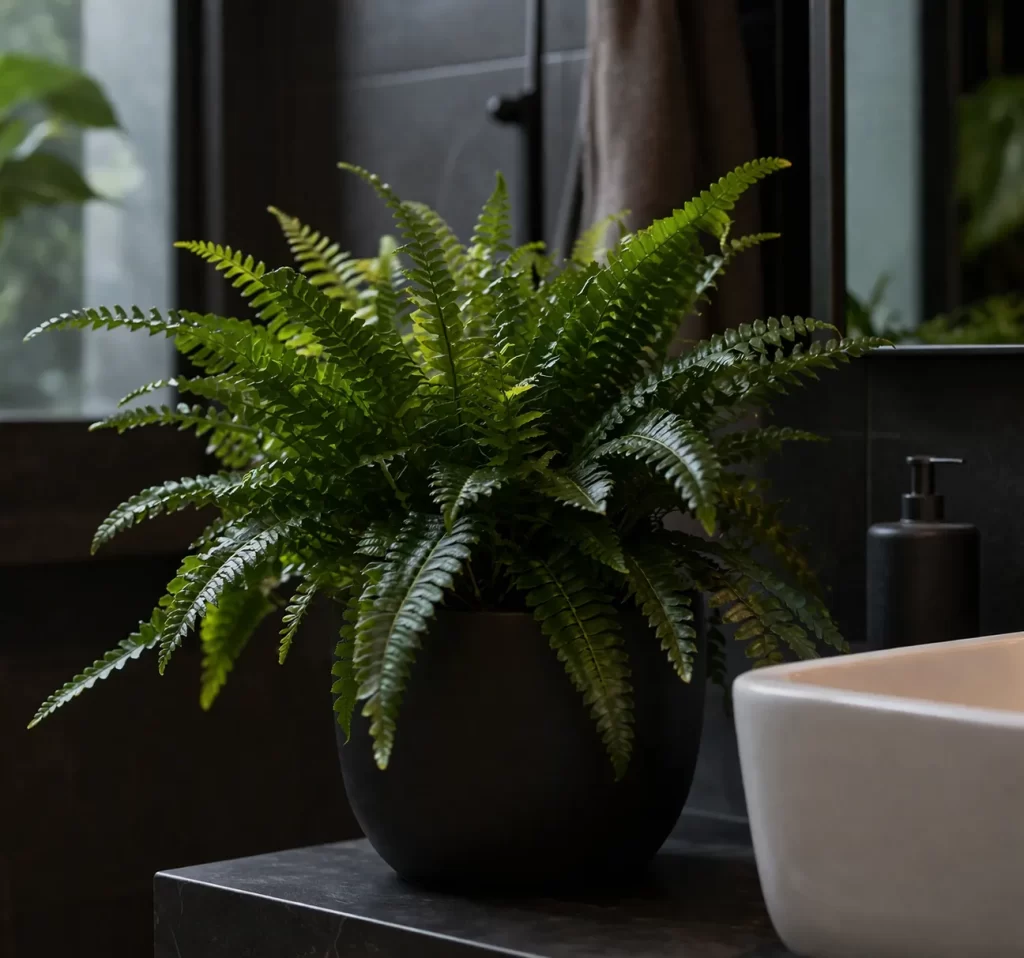 Een stijlvolle varen die goed past in een donkere, vochtige badkamer. Fris groen en rustgevend.