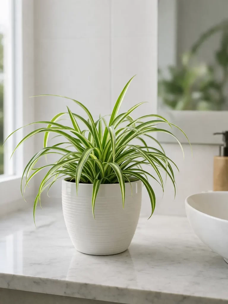Een niet-giftige kamerplant met fris groen blad, perfect voor een lichte en vochtige badkamer.
