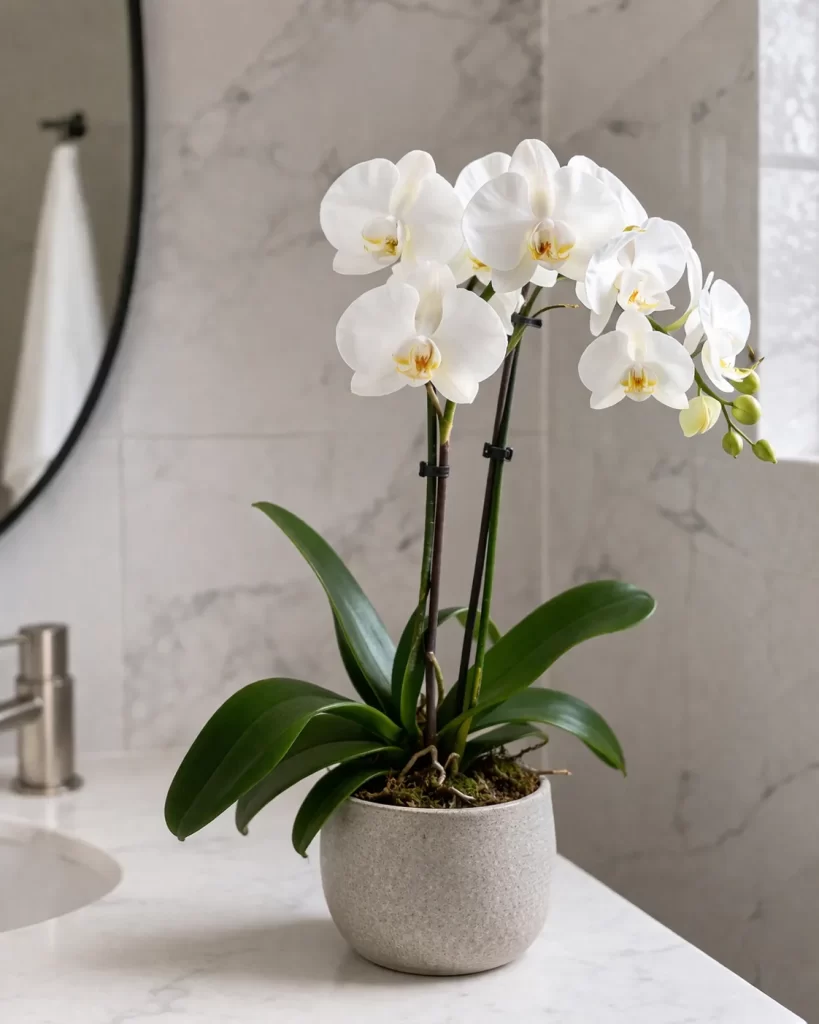 Phalaenopsis houdt van warme, vochtige lucht en doet het goed bij zacht daglicht.