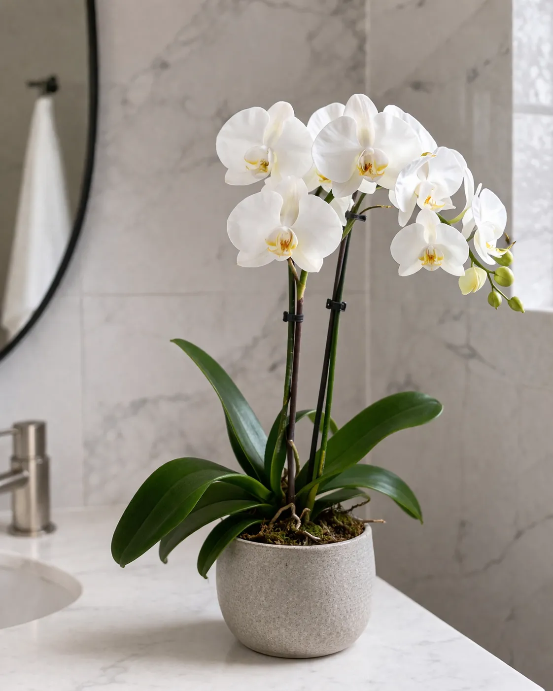 Phalaenopsis houdt van warme, vochtige lucht en doet het goed bij zacht daglicht.