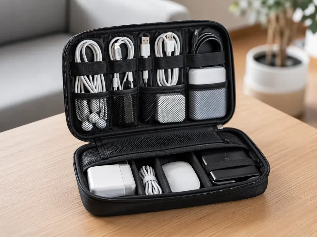 Al je kleine elektronica netjes en compact op één plek voor onderweg.