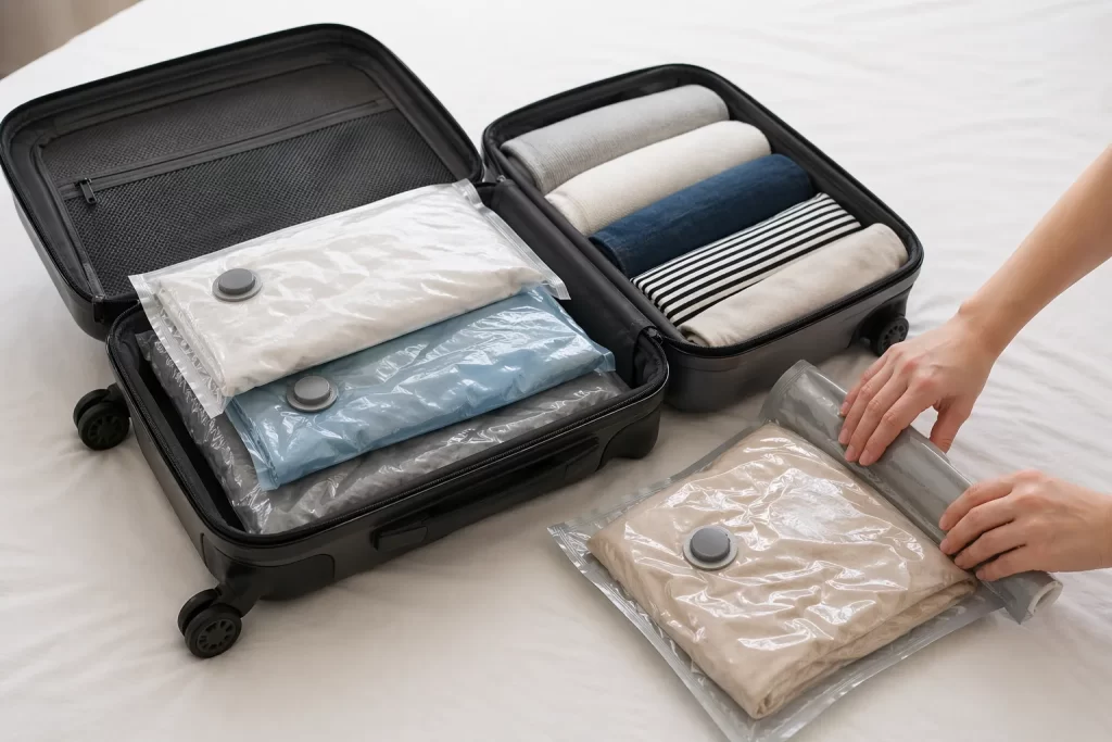 Meer ruimte in je koffer met slim en compact ingepakte kleding.