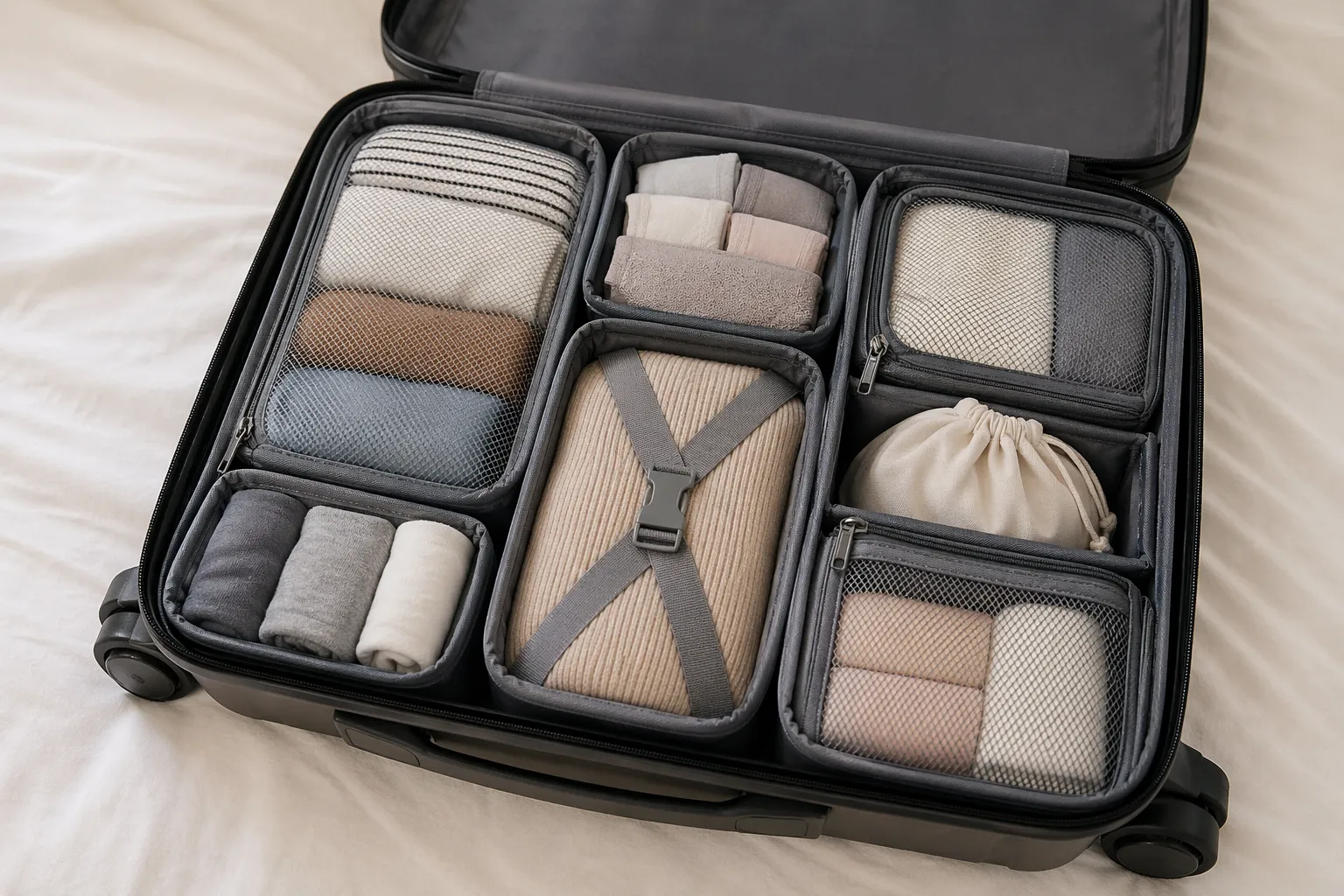 Slimme organizer voor meer overzicht en structuur in een kleine tas of koffer.