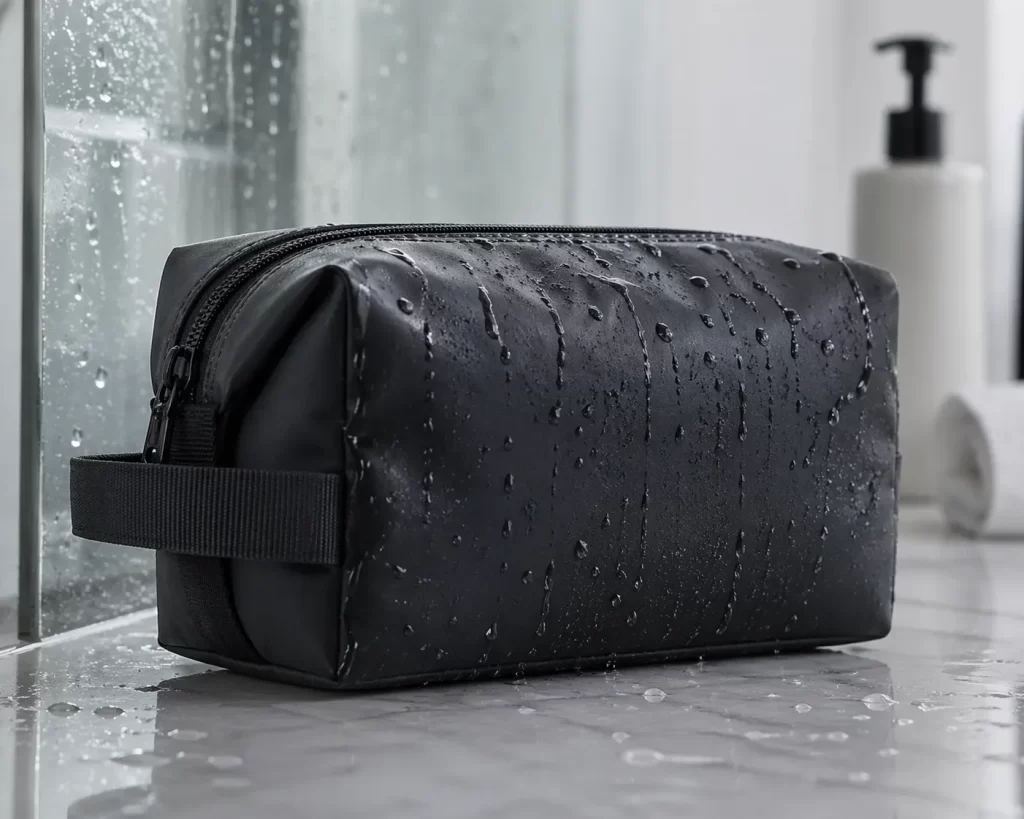 Een waterdichte toilettas voorkomt lekken en beschermt je handbagage tegen natte verrassingen.